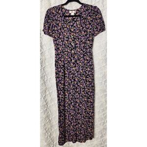 Band of Gypsies Women's Floral Jumpsuit‎ Size Small Purple Wide Leg Button Front